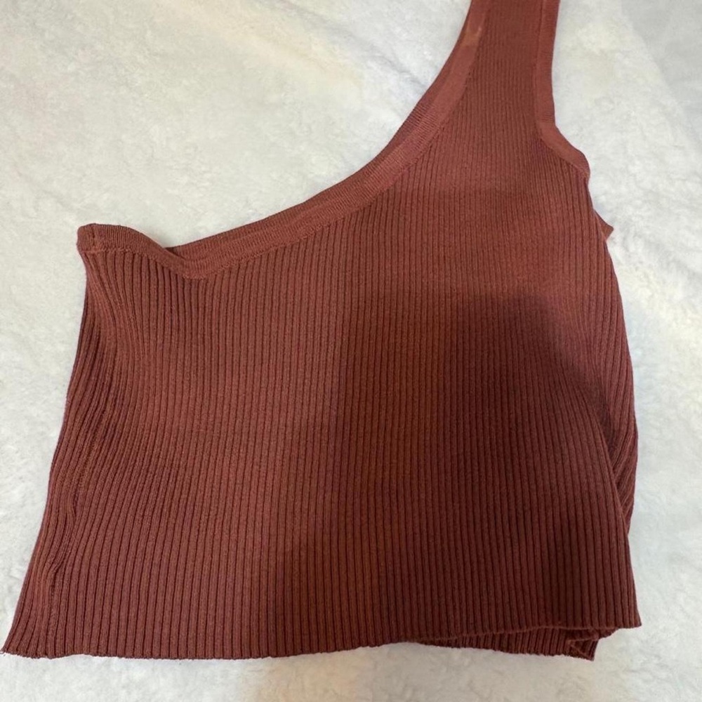 SHEIN One-Shoulder Ribbed Crop Dress in Rust Brown